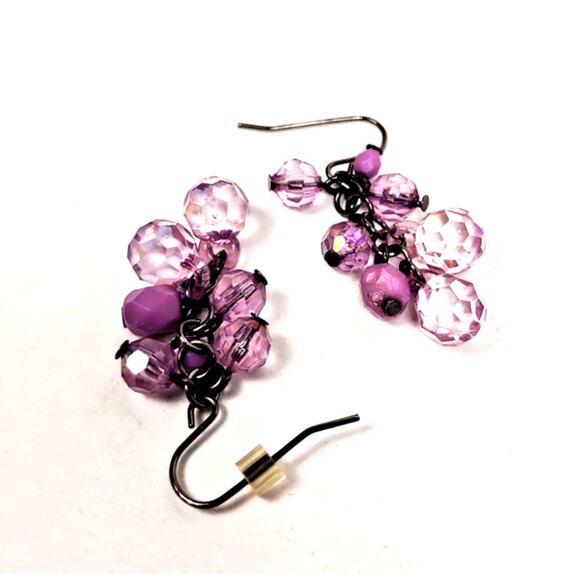 VTG Cluster Dangle Drop Amythyst Rhinestone Earrings 1.5" Drop French Ear Wire - Picture 5 of 5